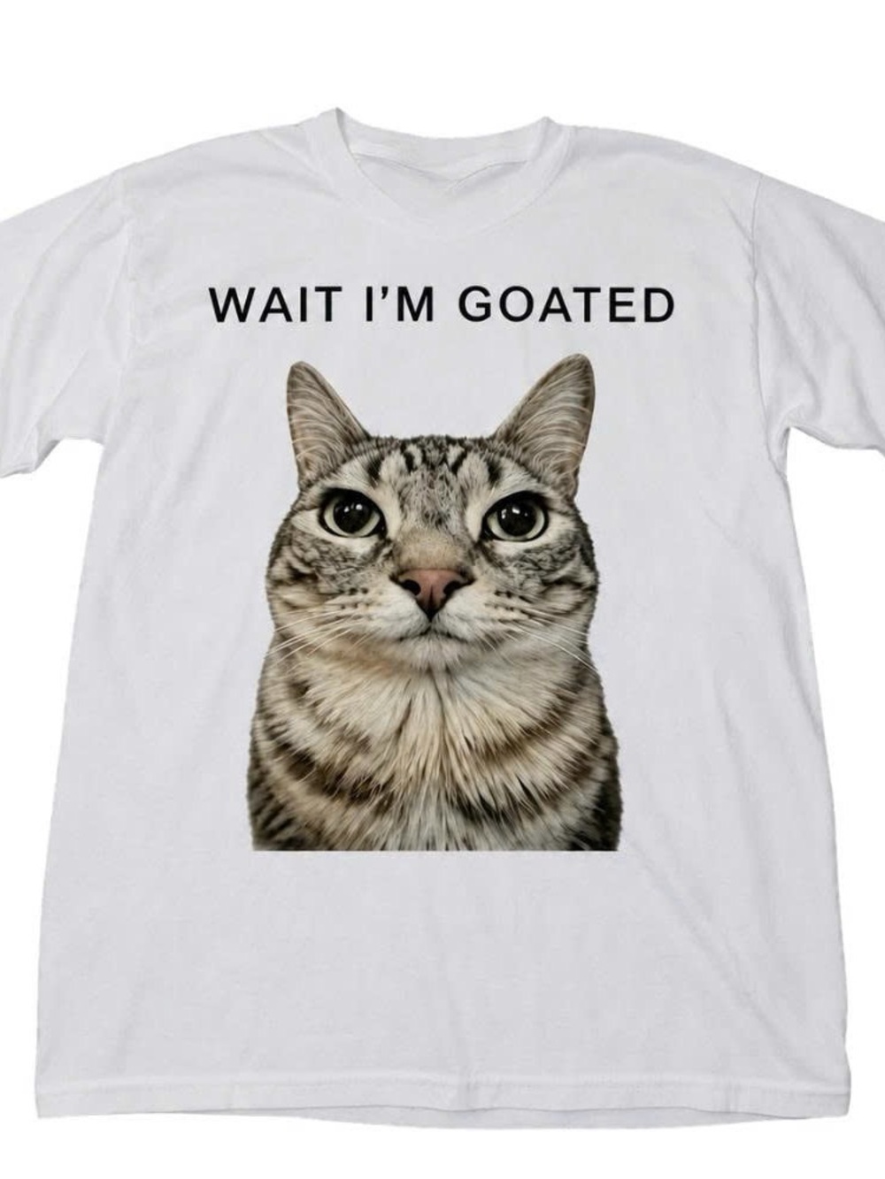 Cat Graphic Tee - White "Wait I'm Goated"